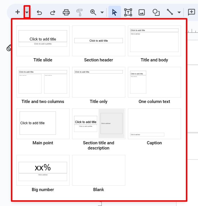Slide layouts in Google Slides