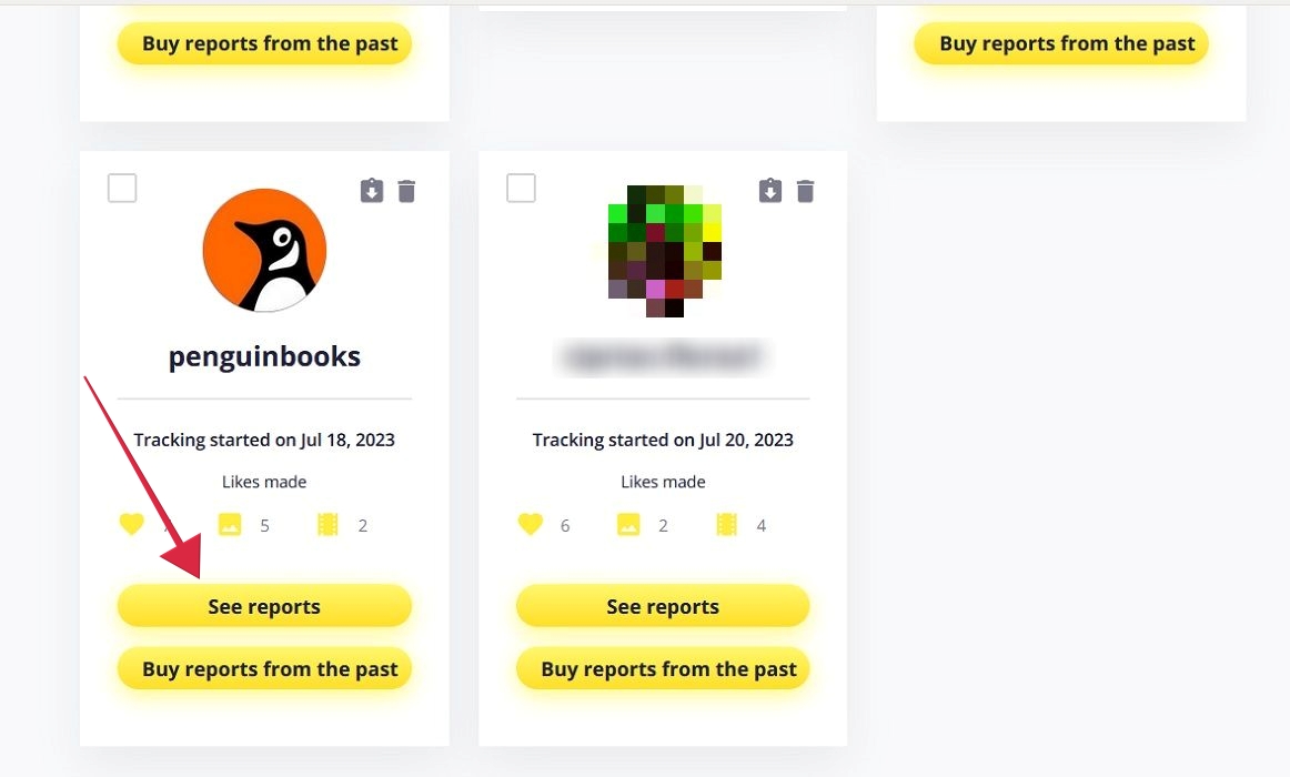 Clicking on "See reports" button on Snoopreport website.
