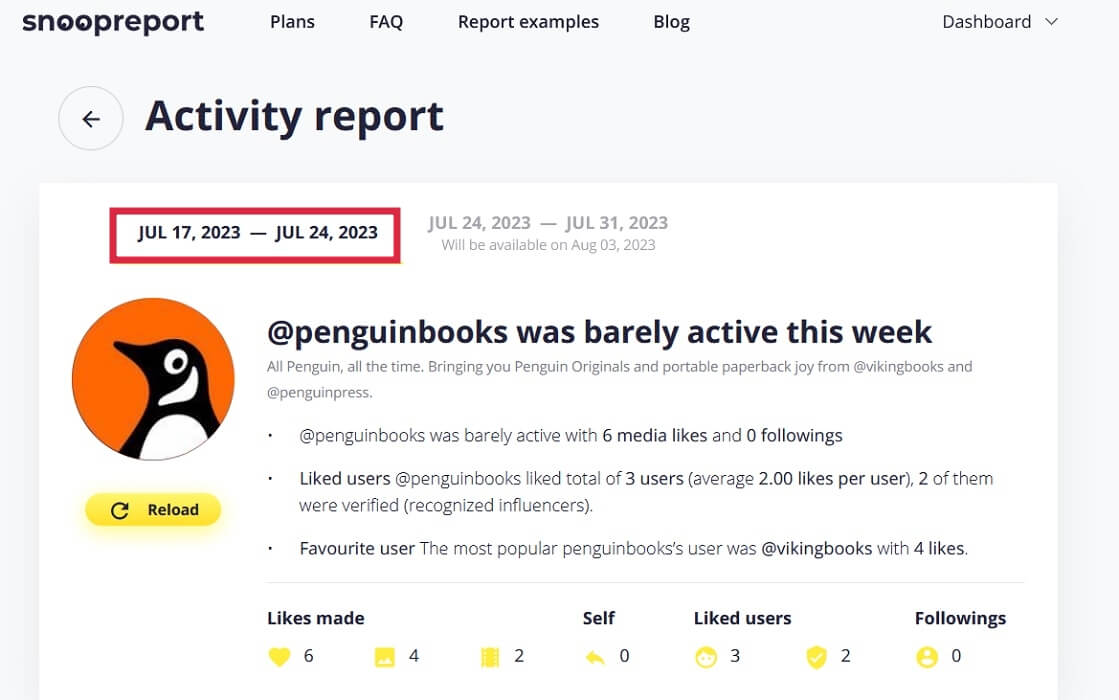 On-demand activity report header view. 