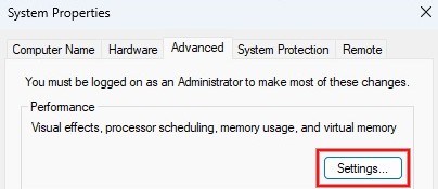 Click "Settings" under Performance section.