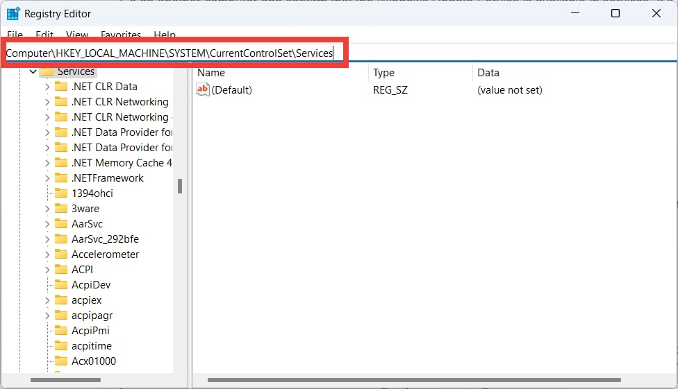 Navigating to location in Registry Editor. 