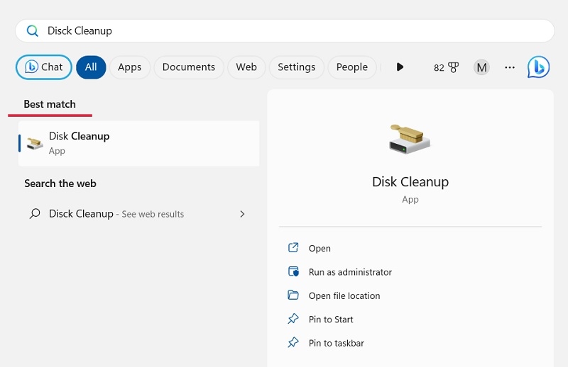 Launch Disk Cleanup from the results.