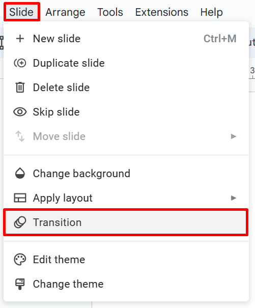 Transition In Slide Menu