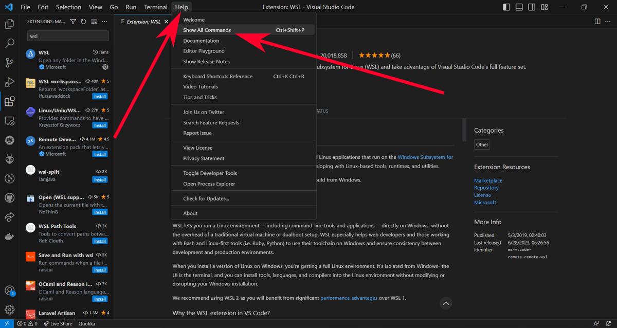 Visual Studio Code Help Show Old Commands