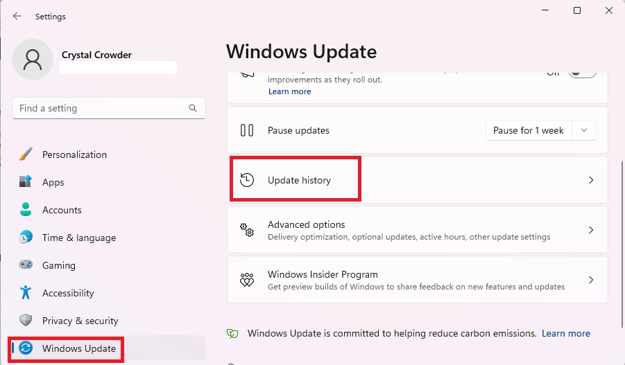 Clicking "Update history" under Windows Update in Settings.
