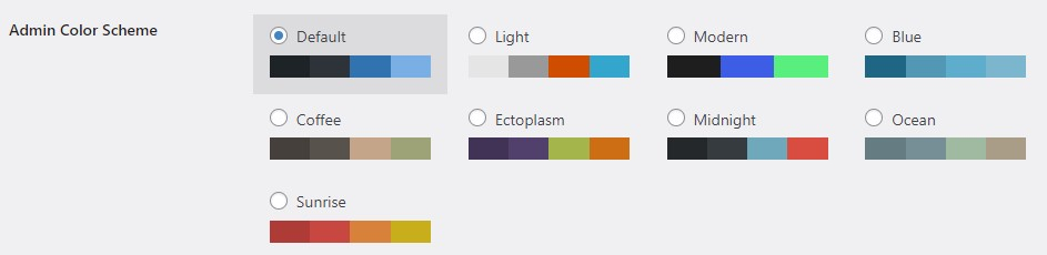 Wordpress Admin Menu Users Profile Personal Options Admin Color Scheme
