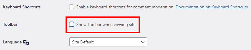 Wordpress Admin Menu Users Profile Personal Options Toolbar