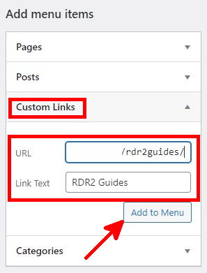Wordpress Appearance Menus Add