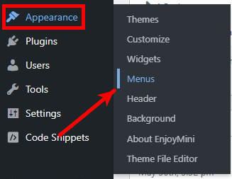 Wordpress Appearance Menus