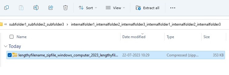 In windows explorer, navigate to the final sub folder that contains .ZIP file