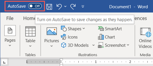 AutoSave toggle turned Off in Word