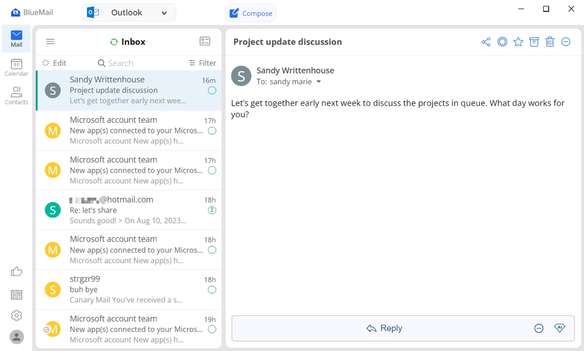 BlueMail Inbox on Windows
