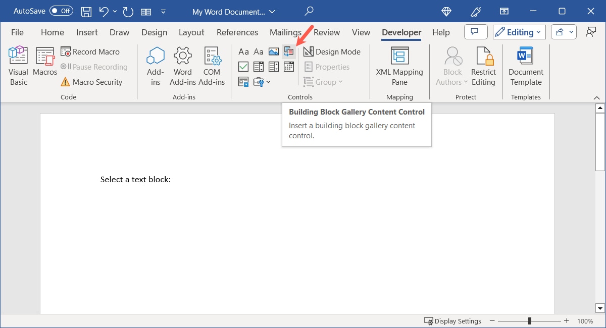 Building Block Content Control in Word