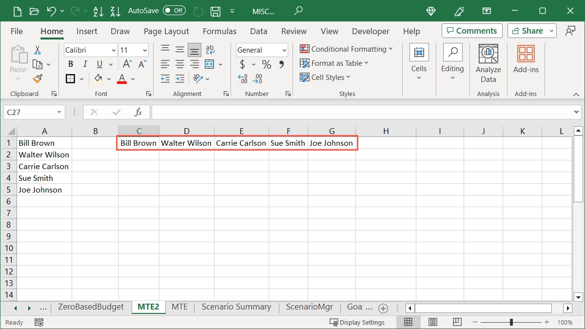 Cells Transposed in Excel