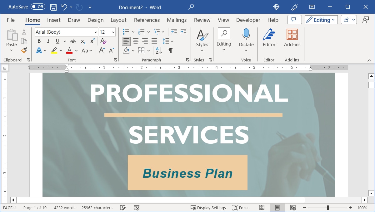Created a document from a template in Word