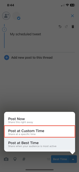 Crowdfire Post Custom Time option
