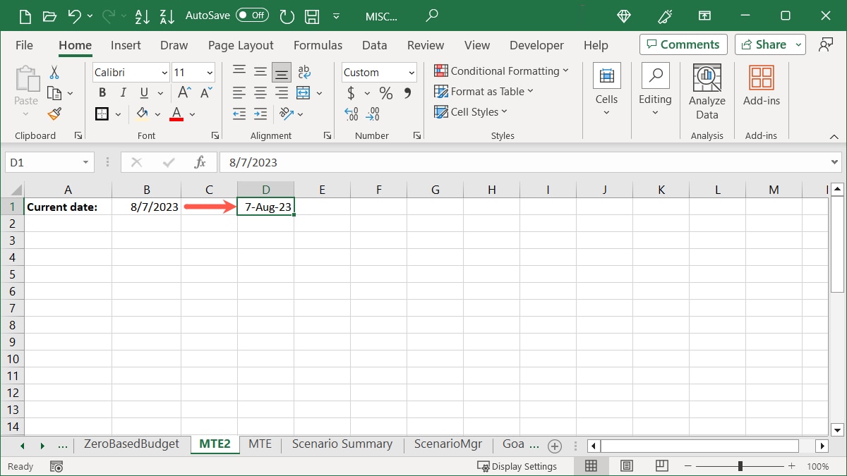 Current Date formatted in Excel