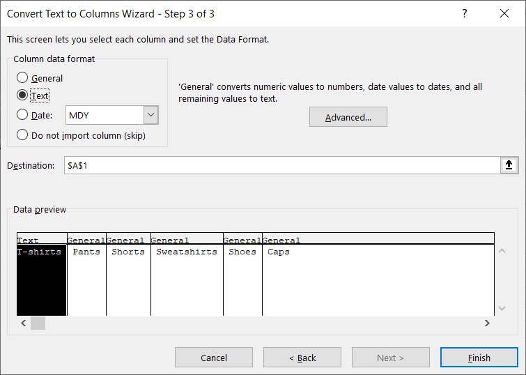 Data Format Step for Text To Columns