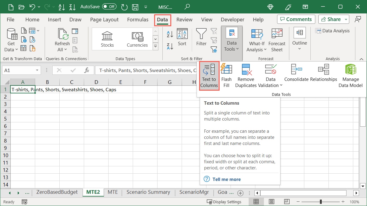 Text To Columns on the Data tab