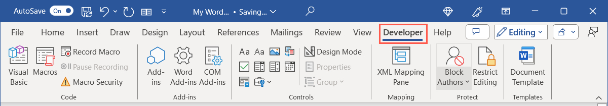 Developer tab in Word