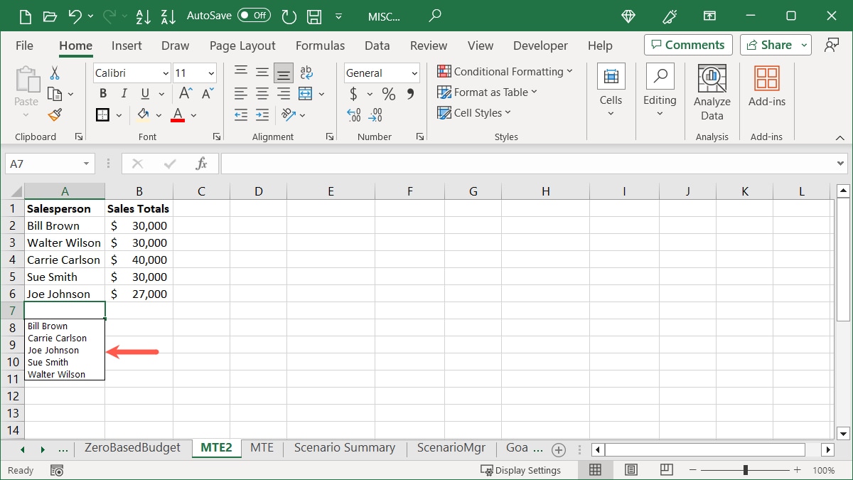 Drop Down List in Excel