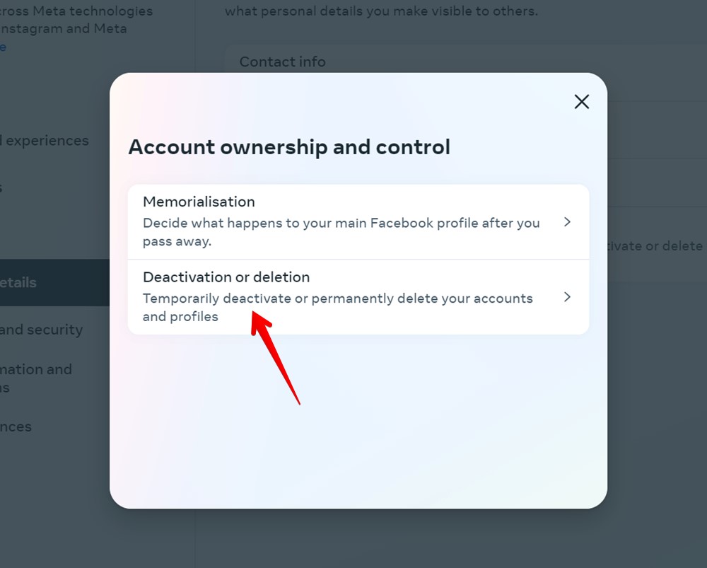 Facebook Pc Account Ownership Control Deactivation Or Deletion