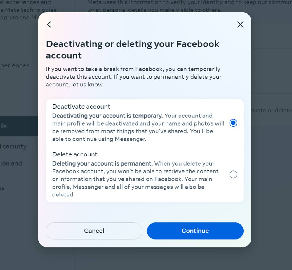 Facebook Pc Deactivate Or Delete