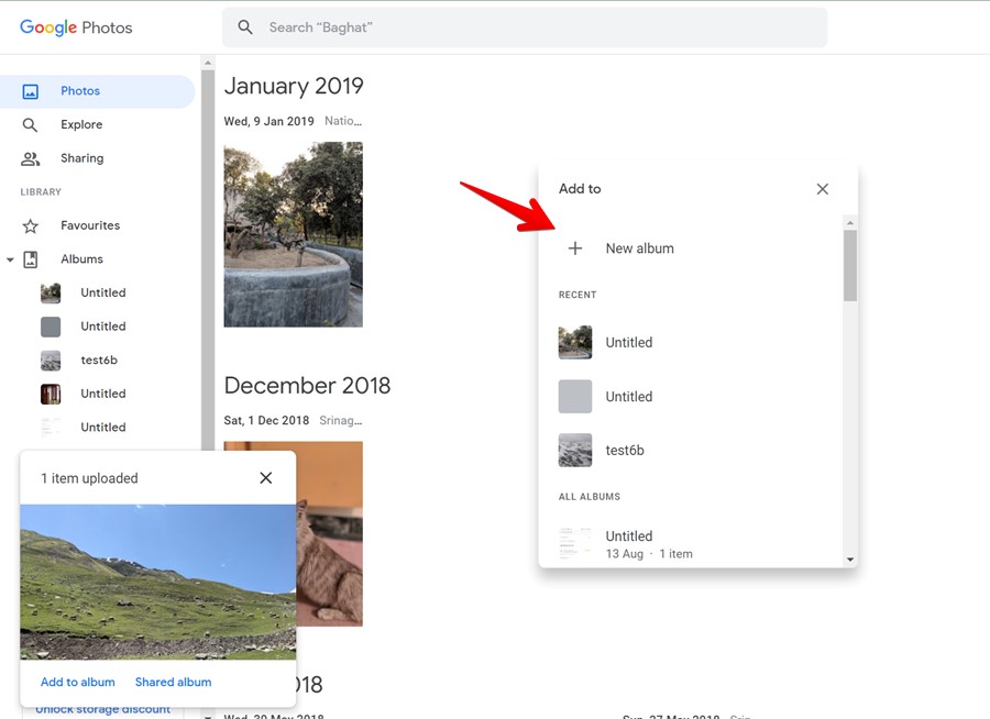 Google Photos Pc Upload Add to New Album