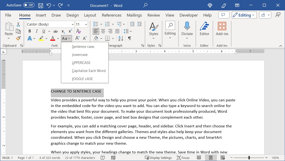Change Case options in Word