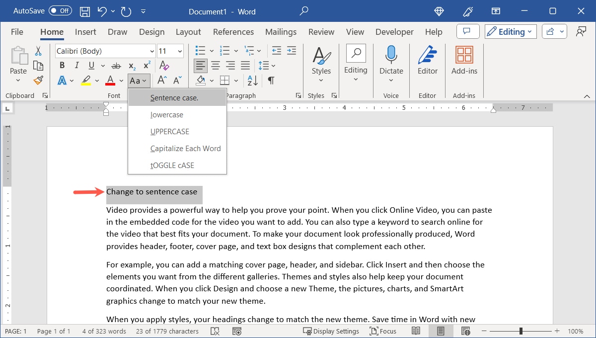 Changed all caps to Sentence Case in Word