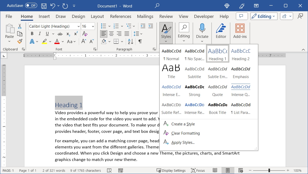 Styles Menu in Word