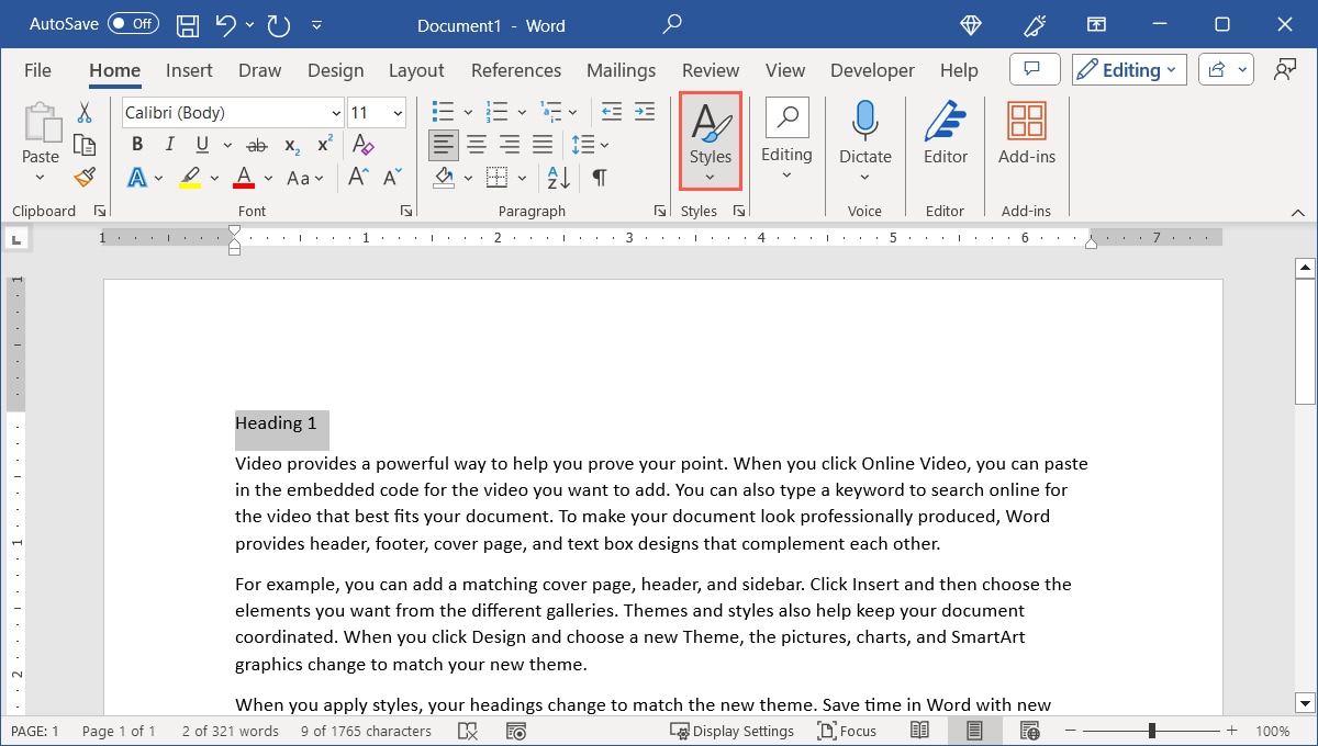 Styles on the Word Home tab