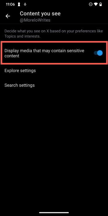 twitter for mobile display sensitive media switch enabled 