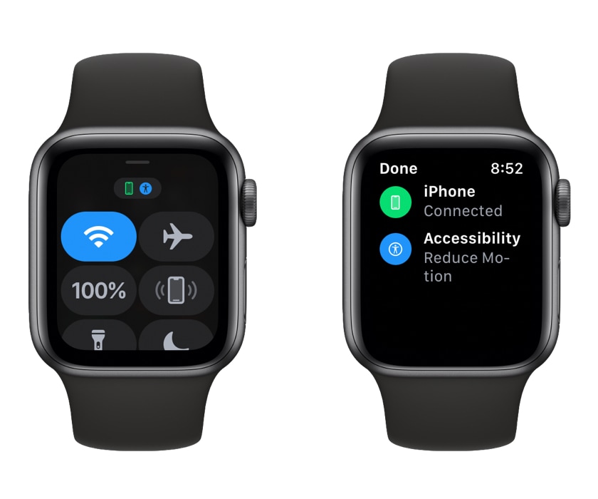 Multiple icons at the top of the Control Center on Apple Watch