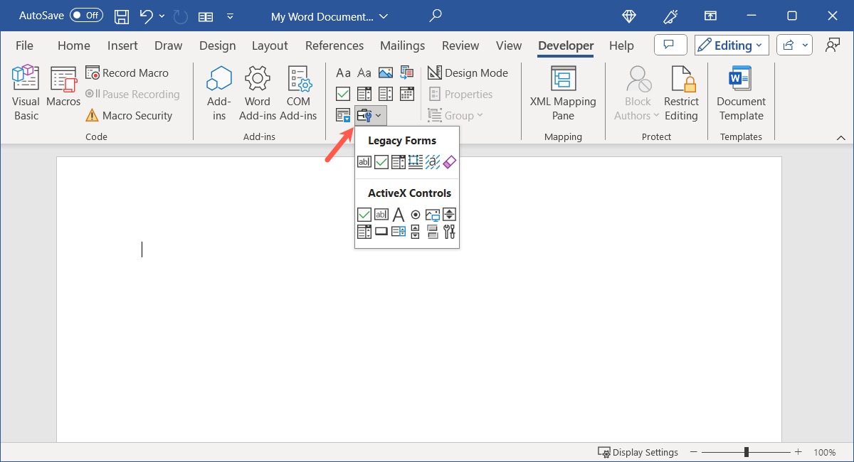 Legacy Form Controls in Word