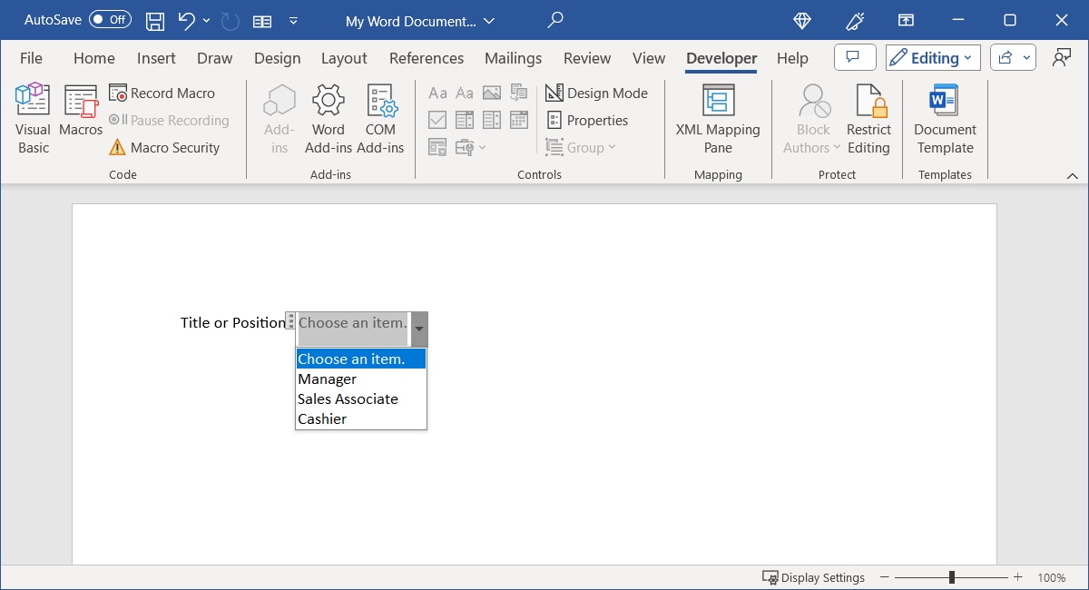 List Content Control added in Word
