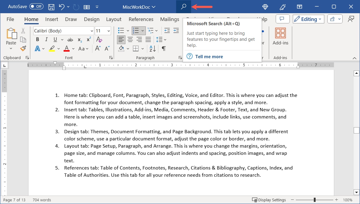 Magnifying glass in Word on Windows