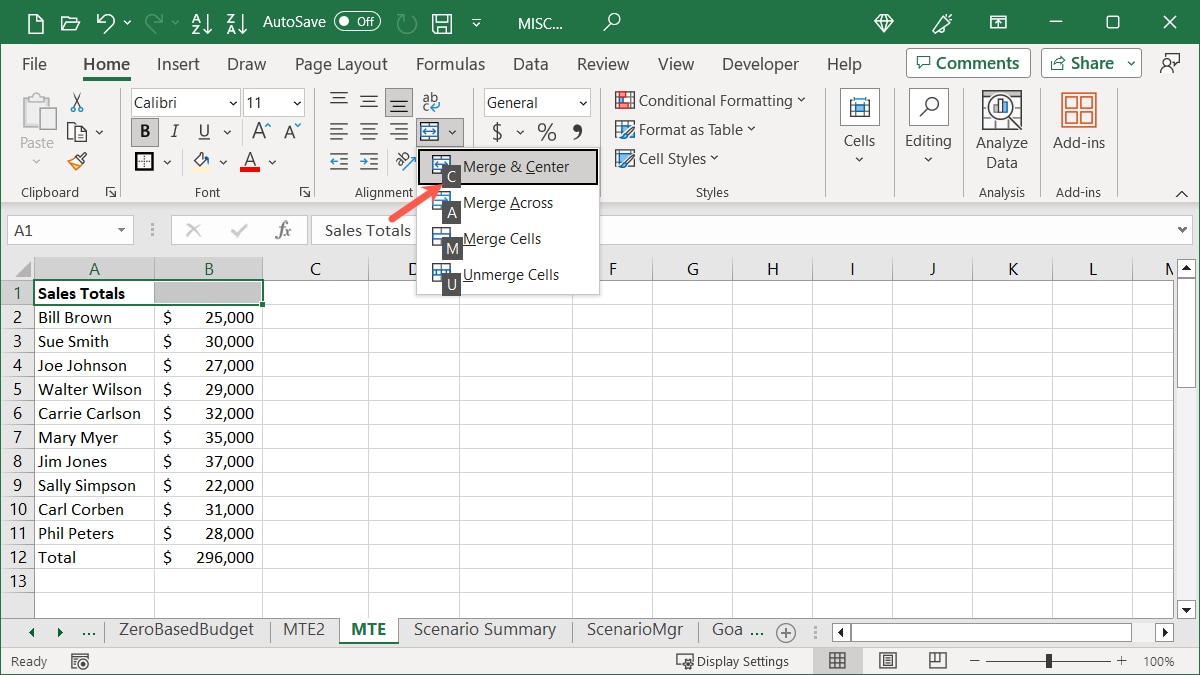 Merge and Center Key Tip