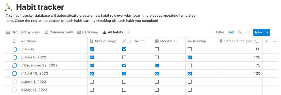 Notion Habit Tracker template