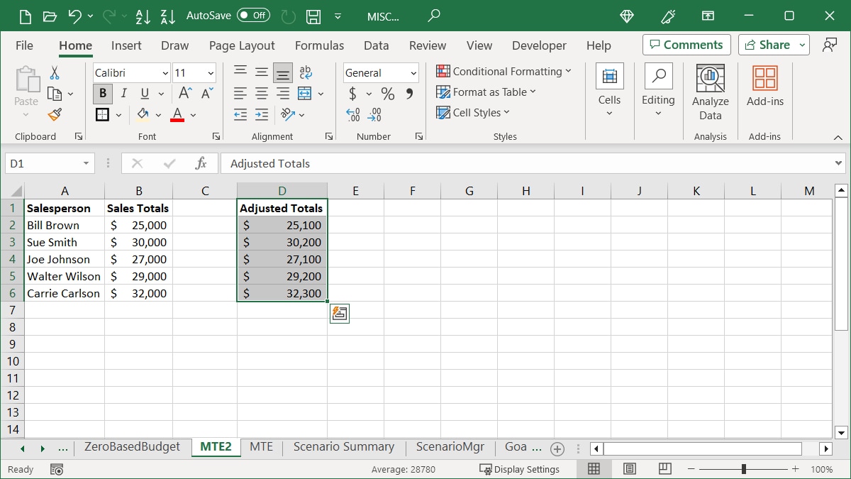 Values added with Paste Special in Excel