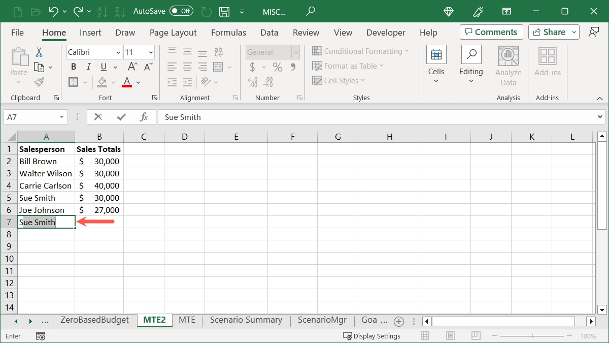 Suggested data entry in Excel