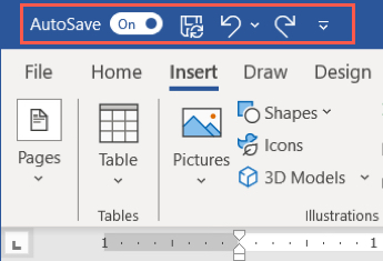 Quick Access Toolbar in the Word title bar