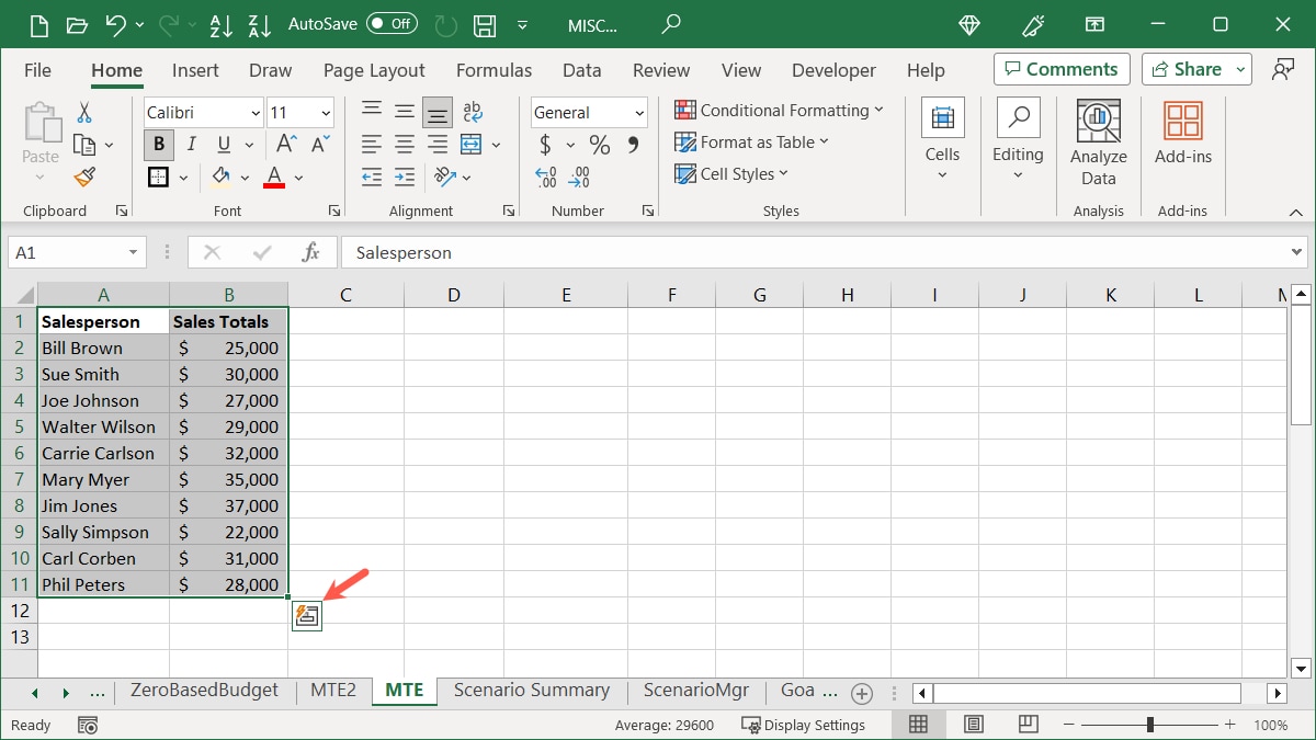Quick Analysis Button