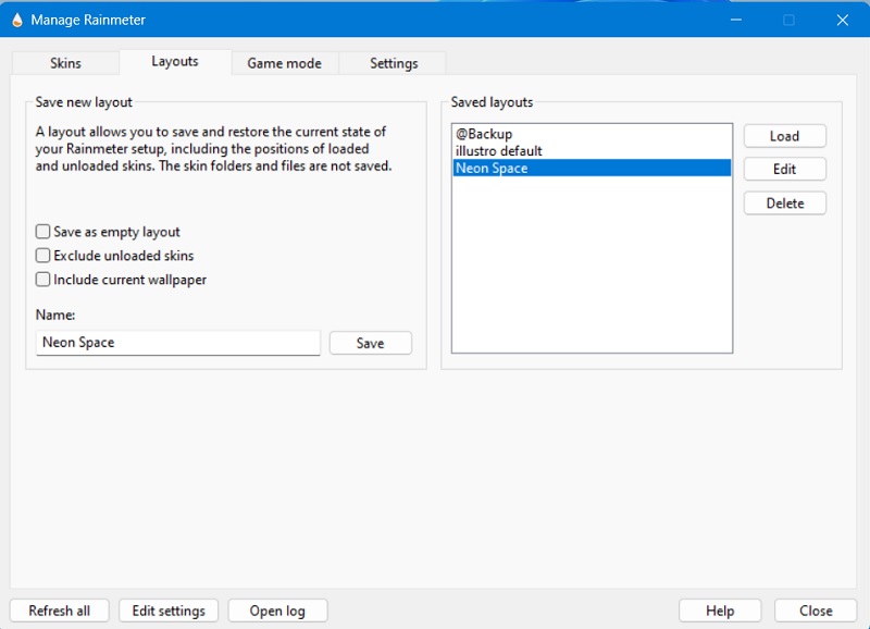 Managing Rainmeter layouts with various options.