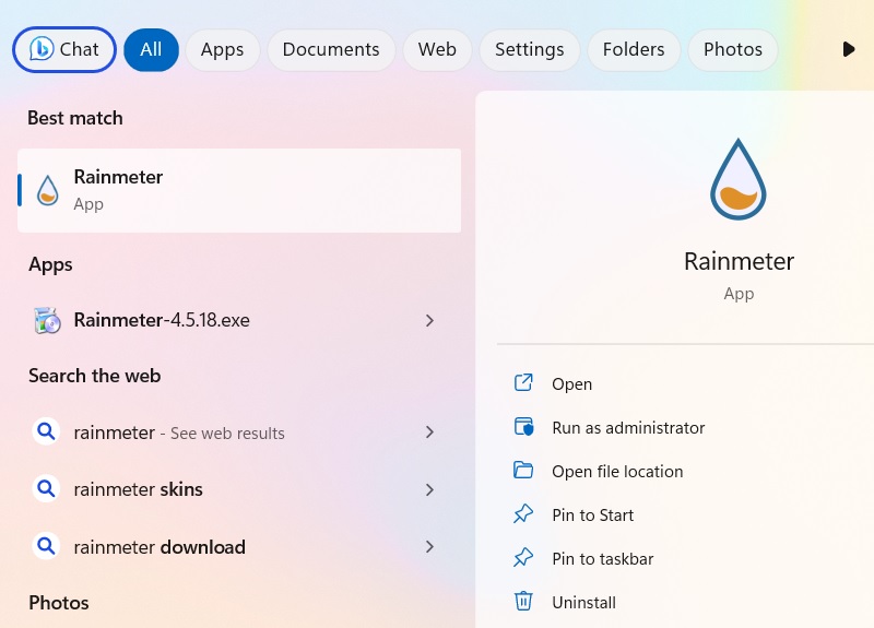 Running Rainmeter app from a simple Windows search box output