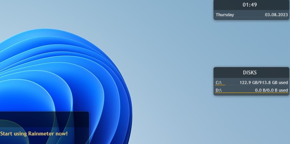 System Skin disappeared from view of the Rainmeter desktop.