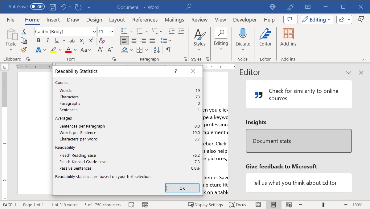 Readability Statistics in Word
