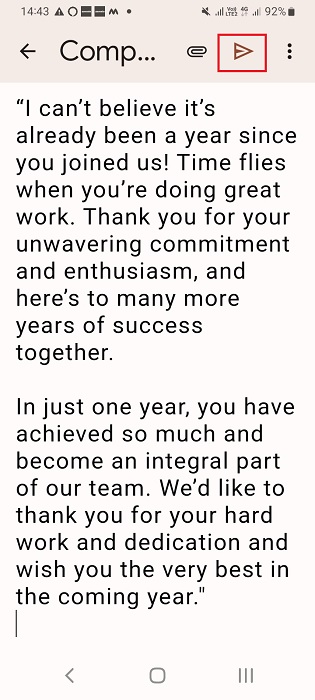 Hit compose button in Gmail mobile app.