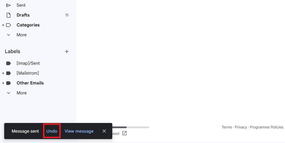 Click "Undo" button in Gmail message sent on Gmail's web browser client.