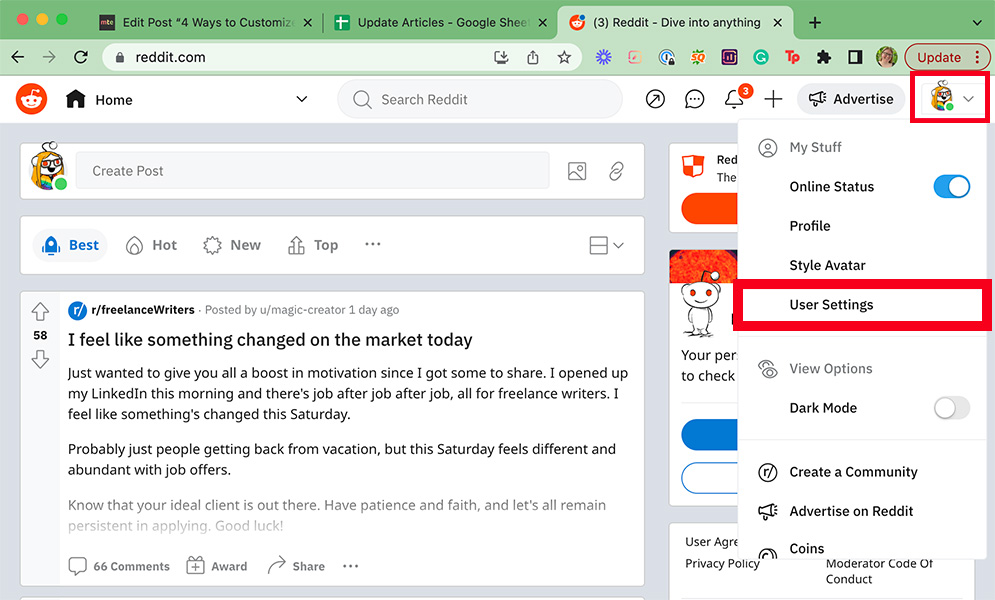 Reddit Custom Home Feed User Settings